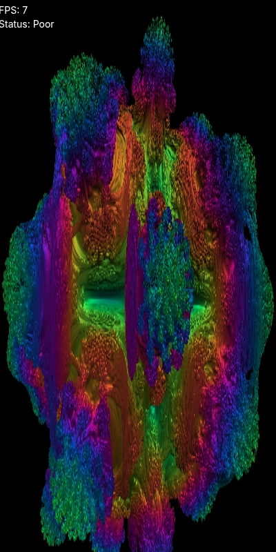 Volume Shader Test Screen on Mobile Phone showing 3D visualization